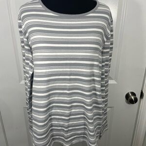 Kim Rogers Striped Gray and White Long Sleeve Top Size XXL CB-112